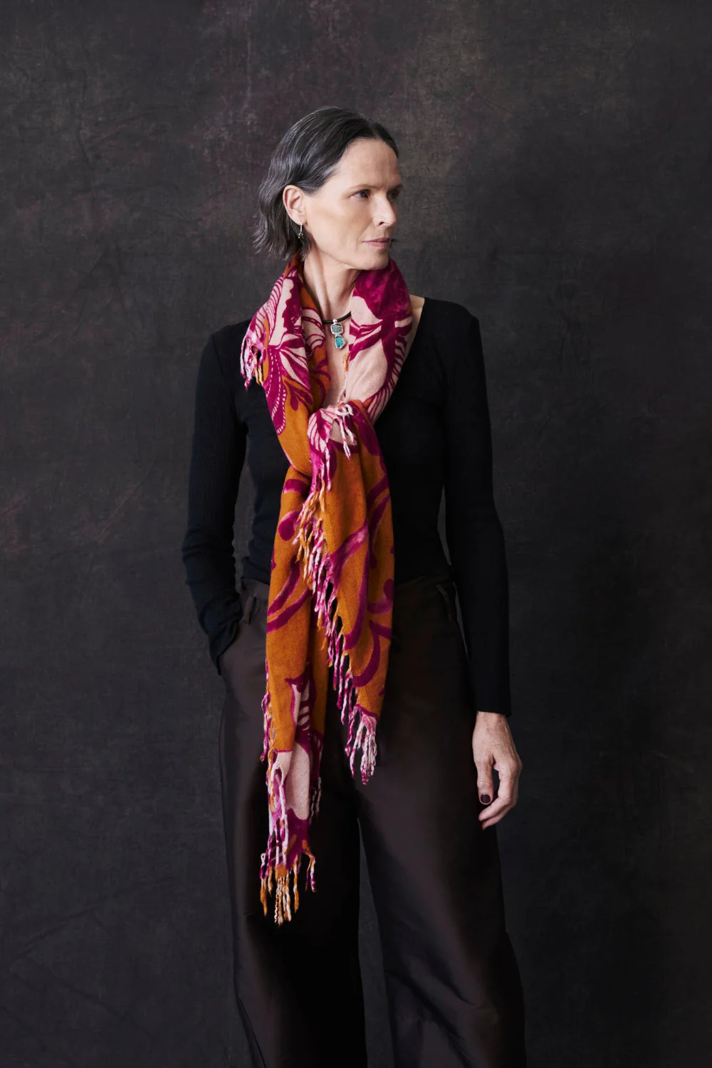 100% Cashmere Scarf Gold Floral - Image 4