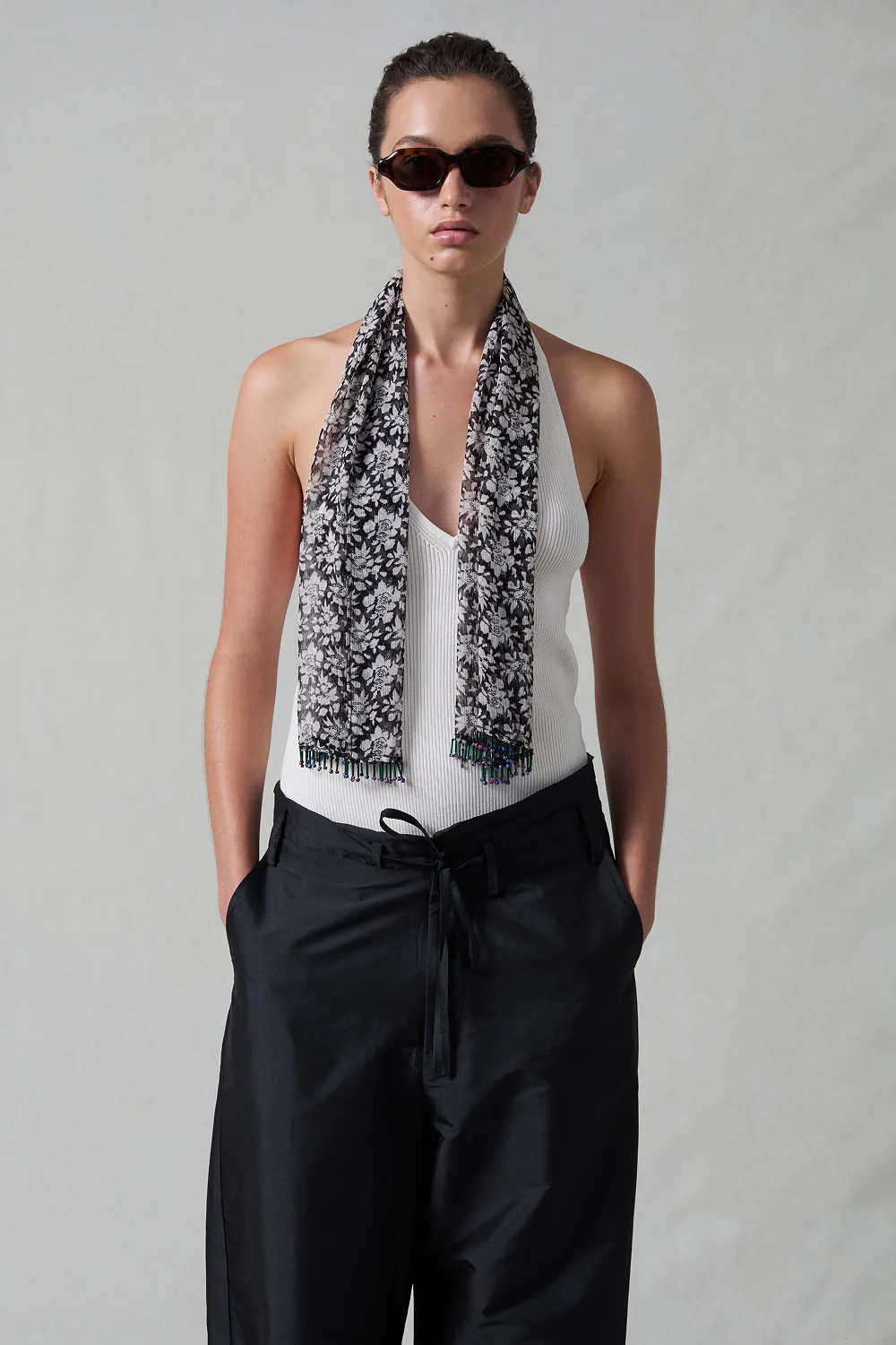 Beaded Silk Scarf Black - Image 2