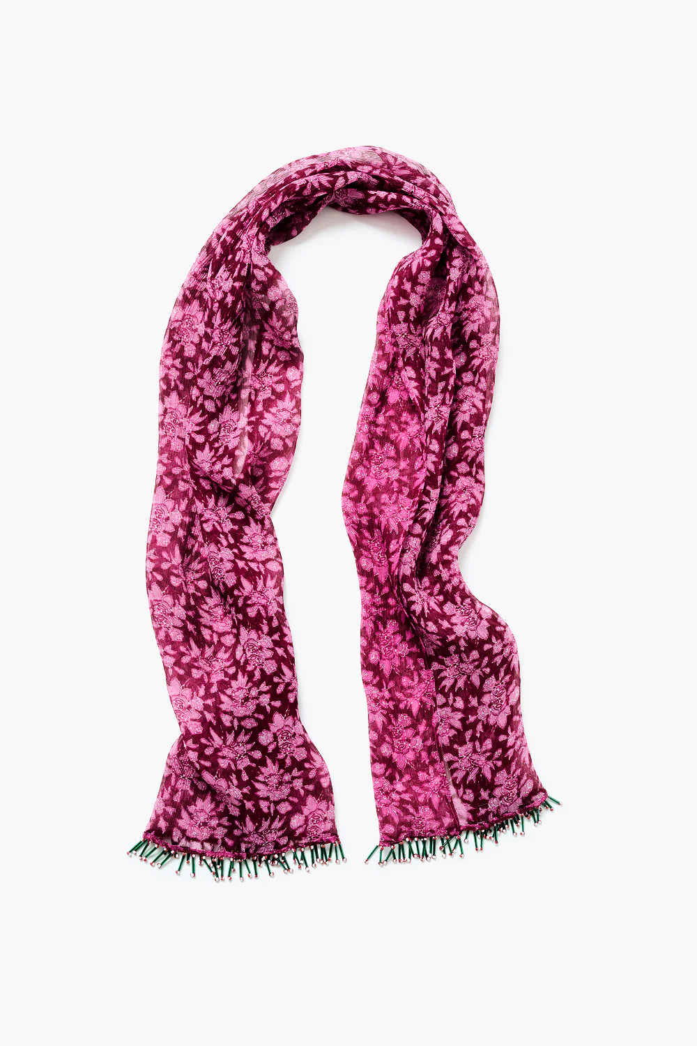 Beaded Silk Scarf Pink