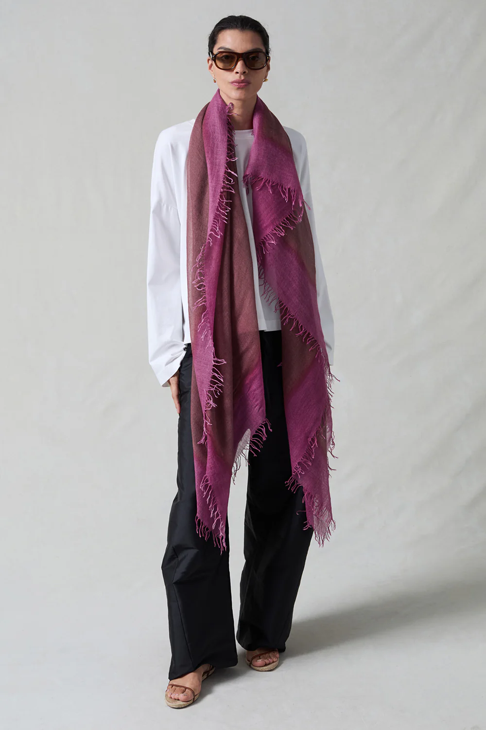 Cashmere and Silk Scarf Barbados Cherry Burnout - Image 2
