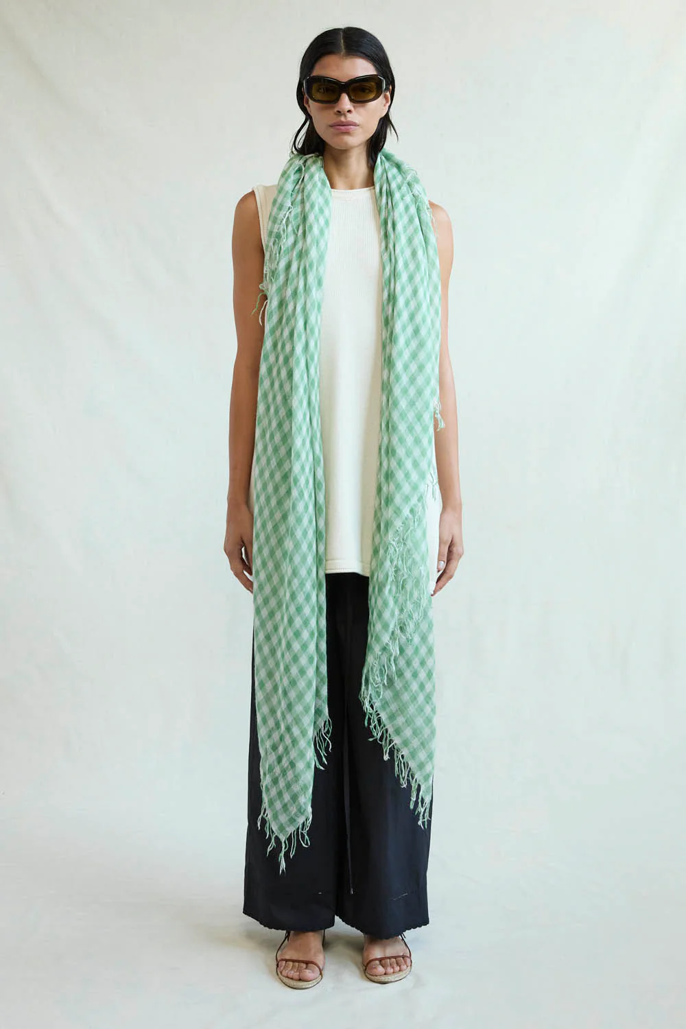 Cashmere and Silk Scarf English Ivy Gingham - Image 2