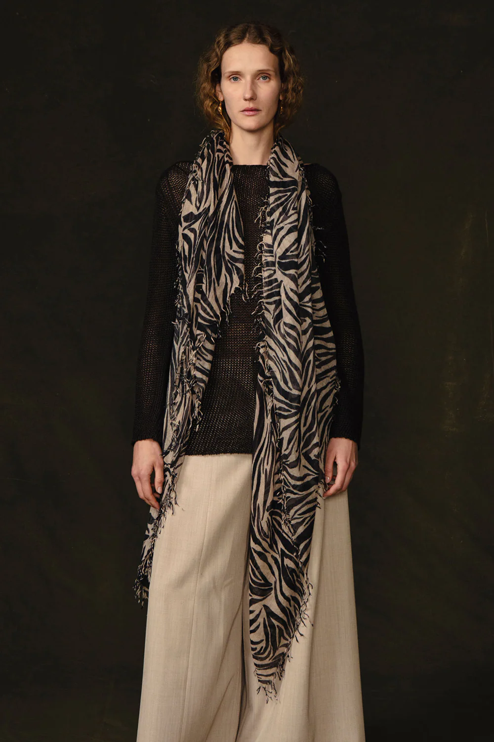Cashmere and Silk Scarf Mahogany Zebra - Image 2
