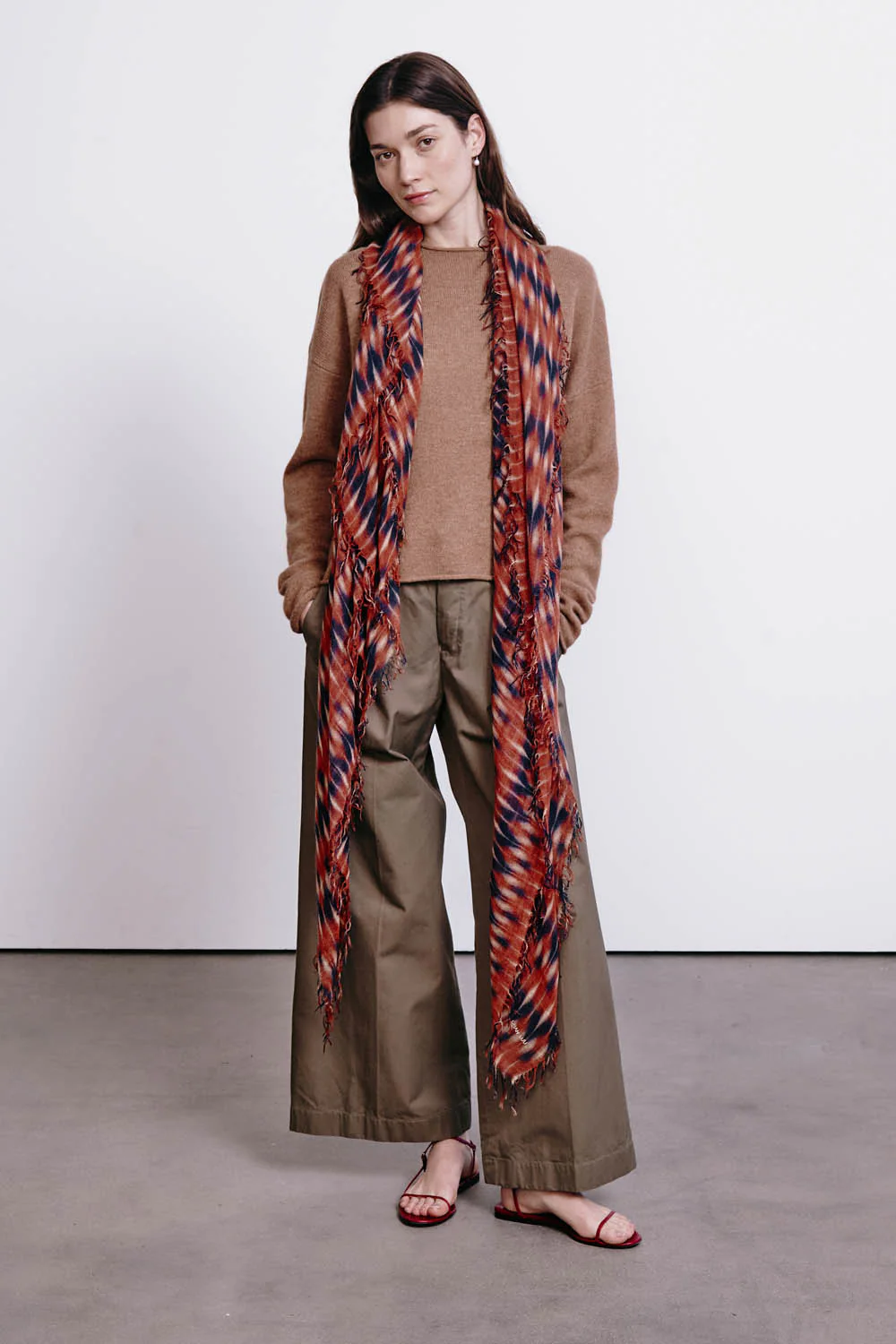 Cashmere and Silk Scarf Red Tie Dye - Image 2