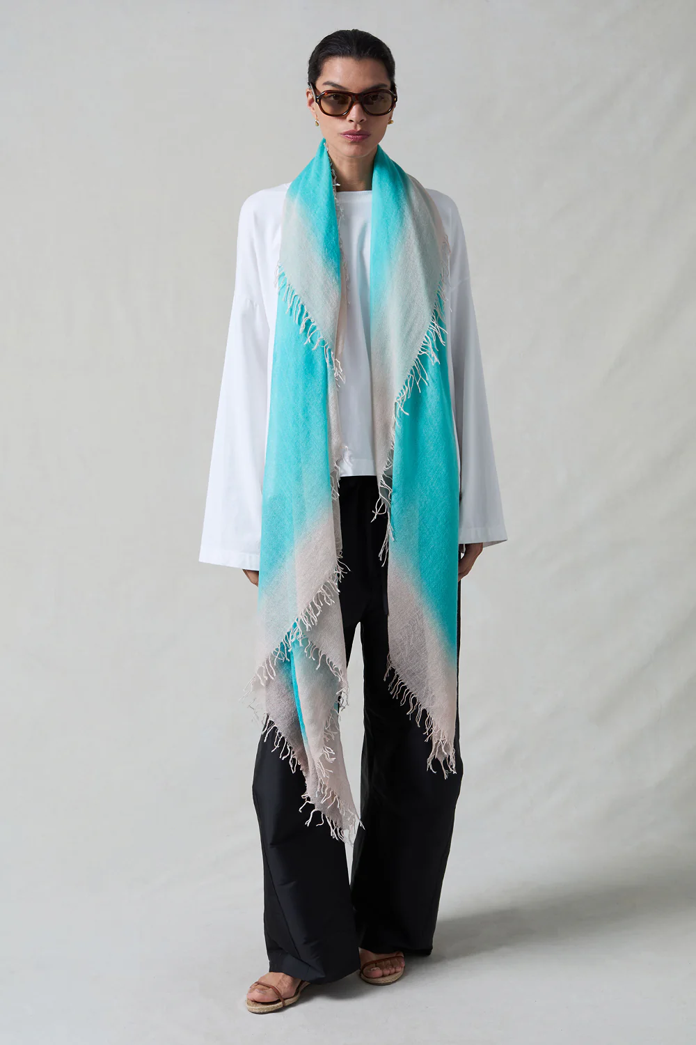 Cashmere and Silk Scarf Turquoise Burnout - Image 2