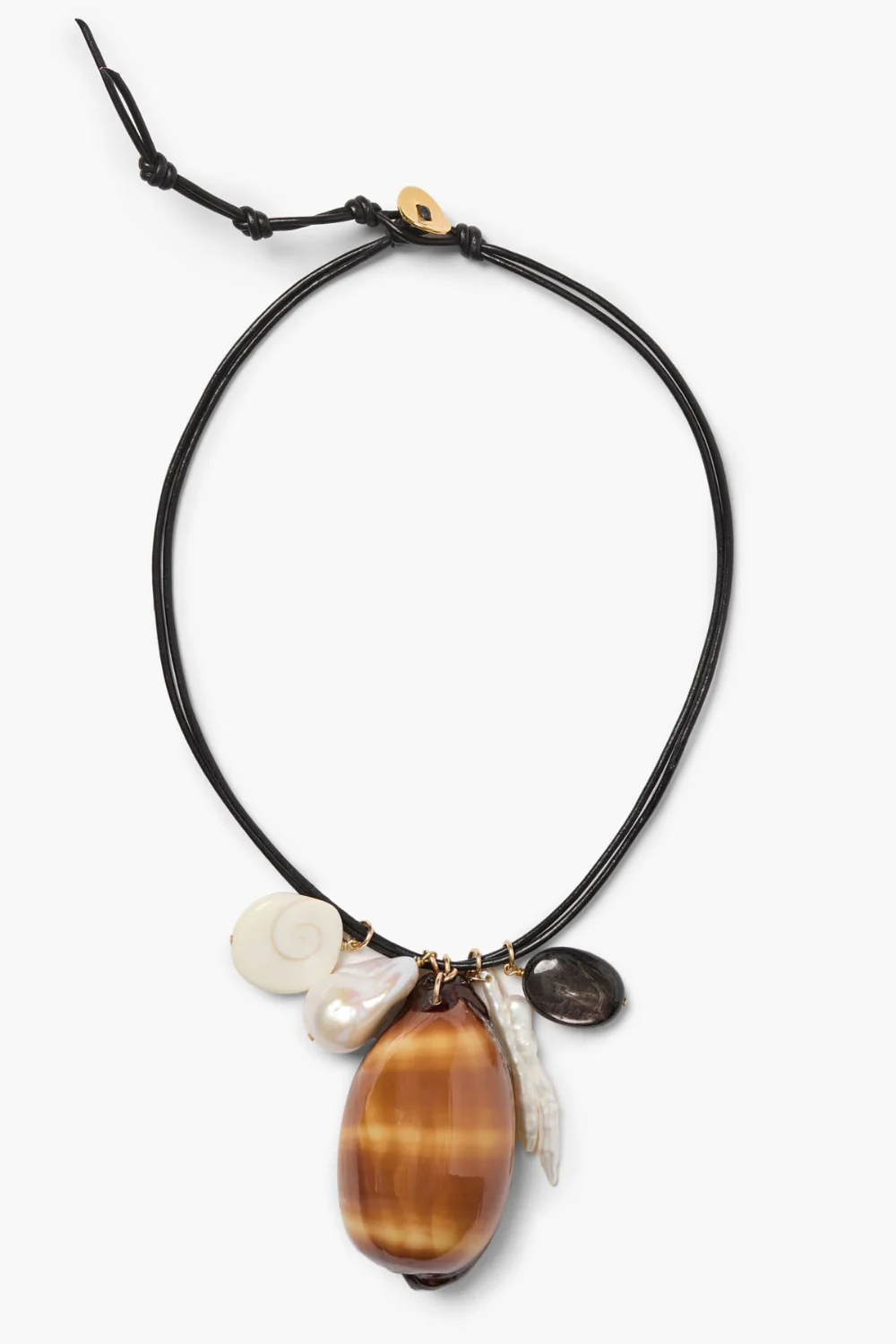 Cowrie Leather Charm Necklace Multi