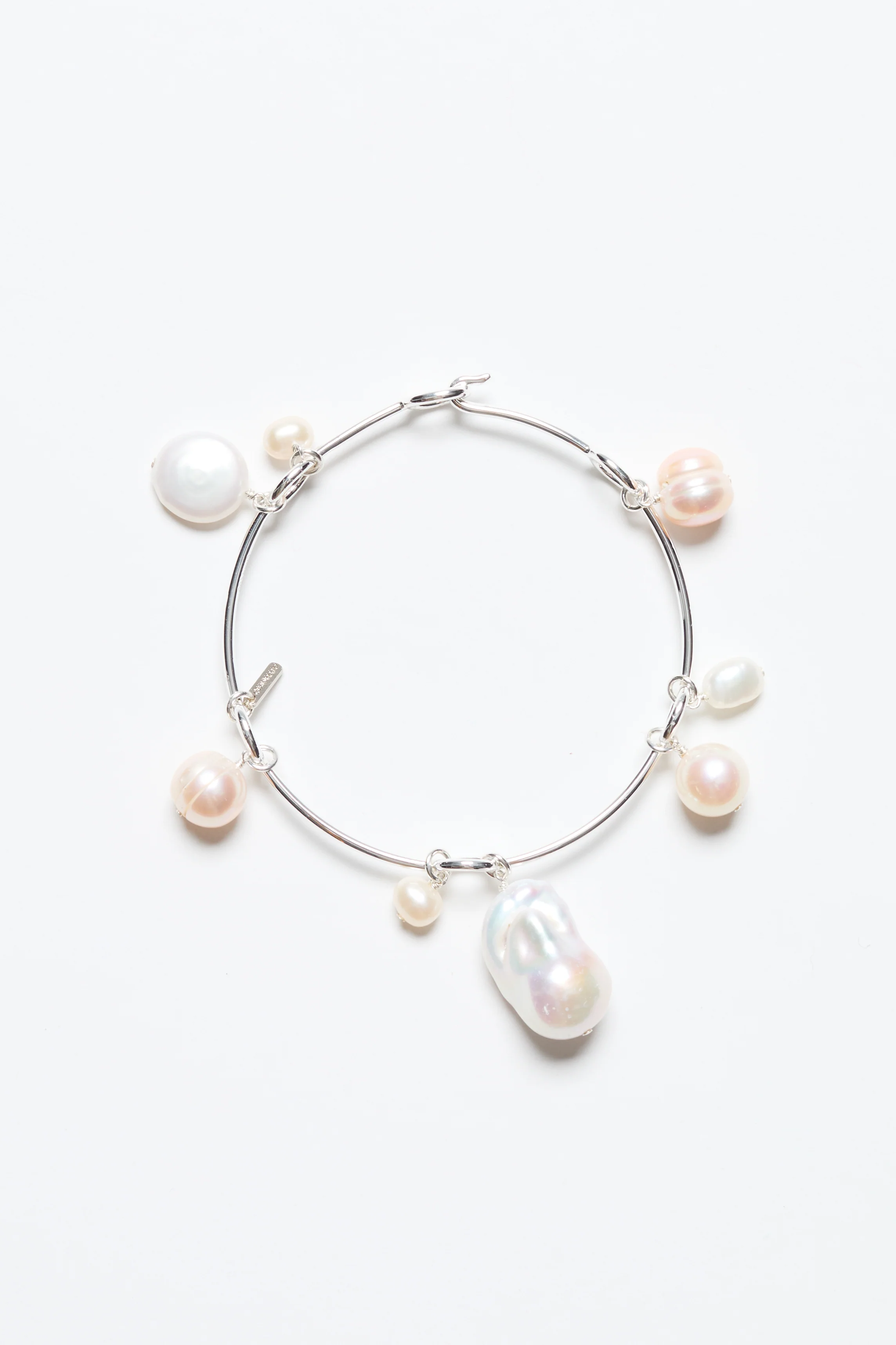 Crown Pearl Bangle Silver