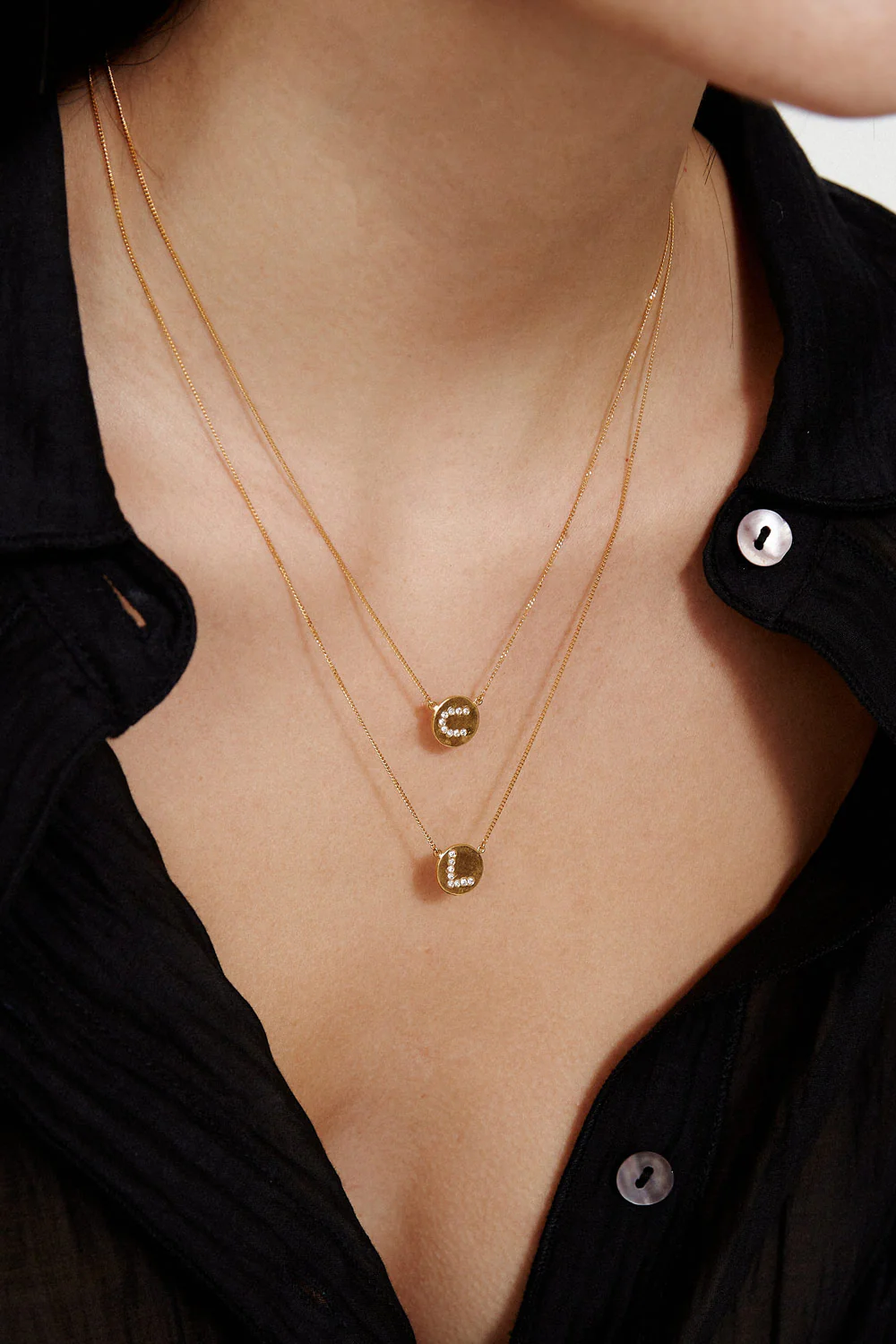 Diamond Initial Coin Necklace Gold - Image 29