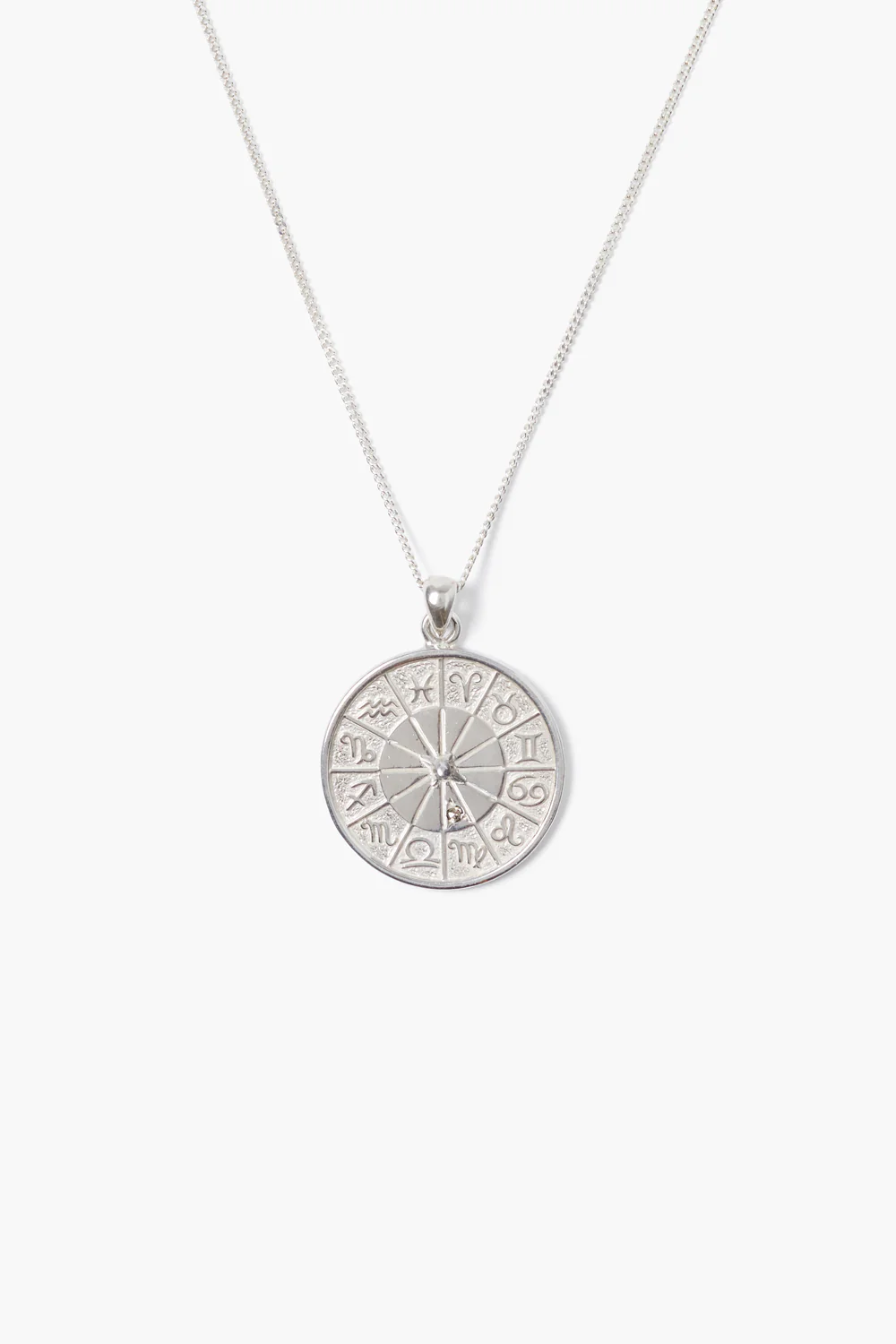 Diamond Zodiac Coin Necklace Silver