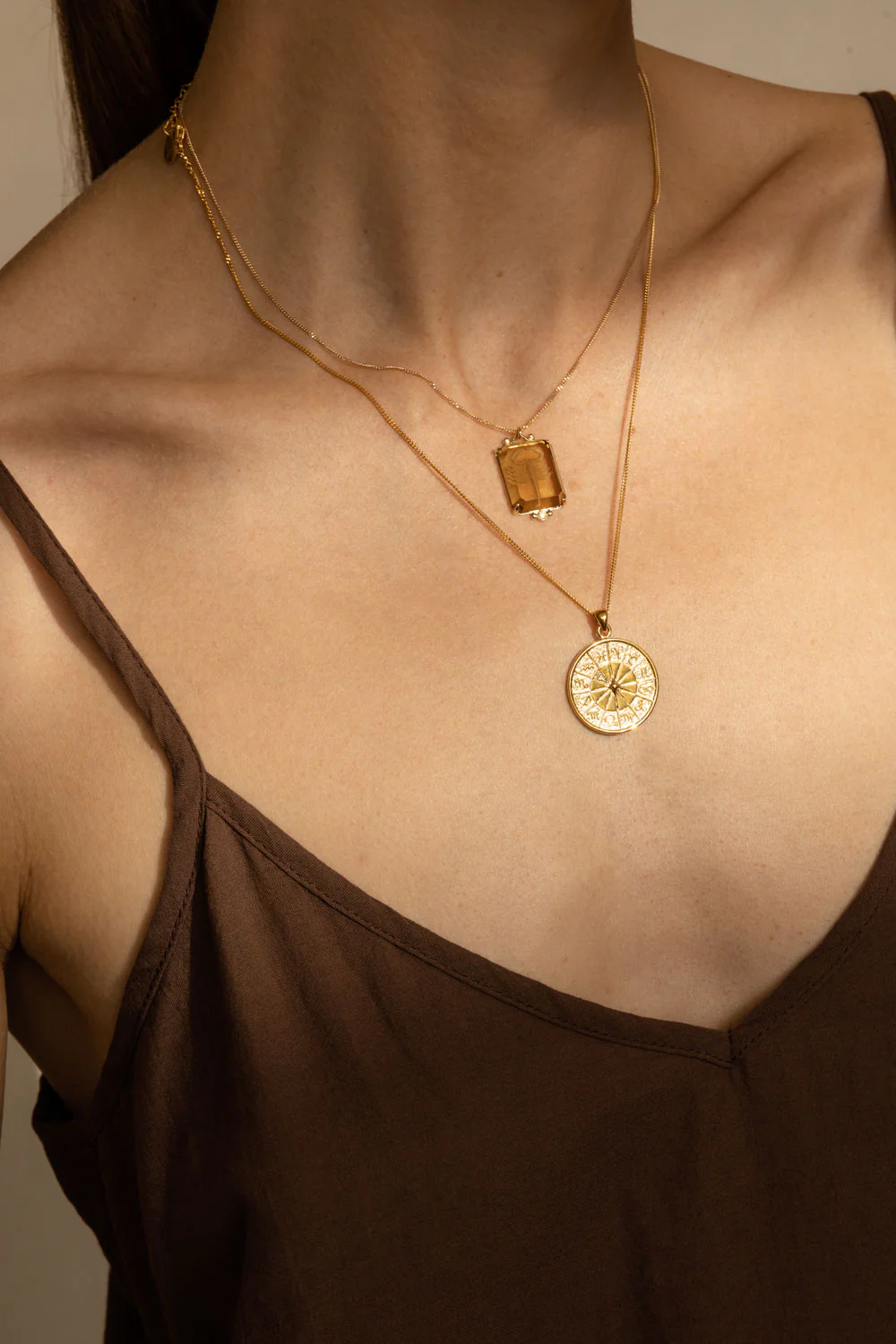 Diamond Zodiac Coin Necklace Yellow Gold - Image 2