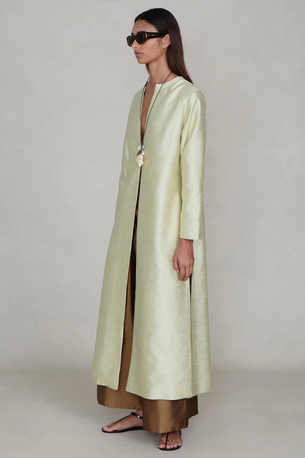 Dupioni Collarless Coat Translucent Green - Image 2