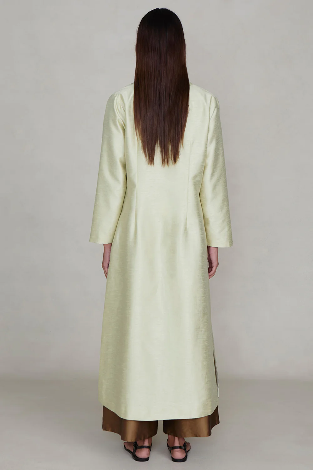 Dupioni Collarless Coat Translucent Green - Image 3