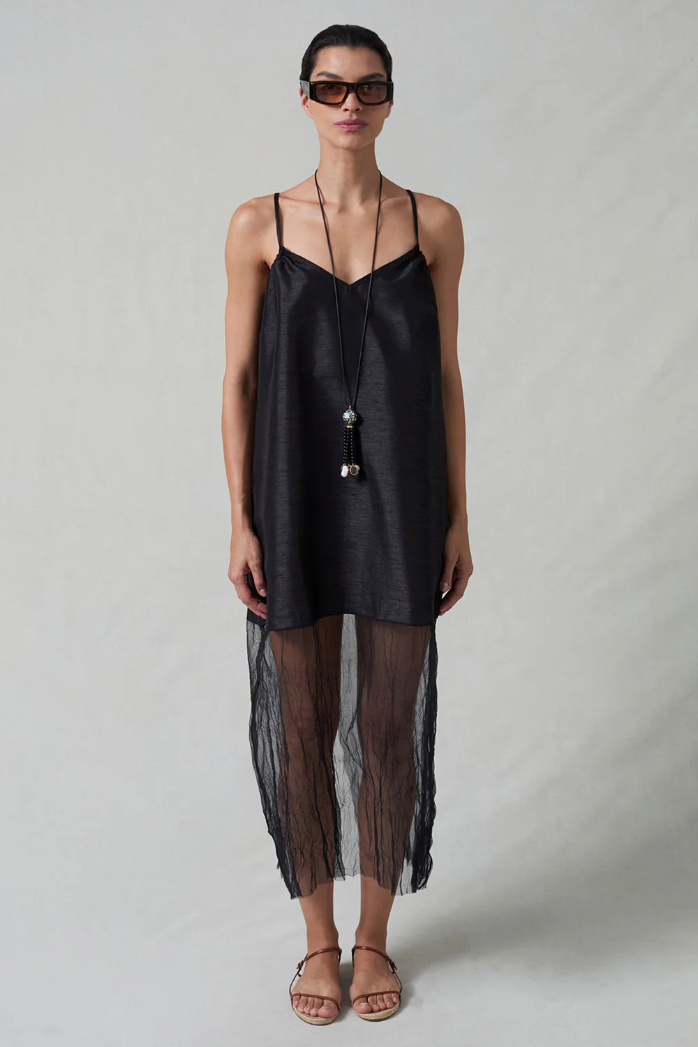 Dupioni Mesh Dress Black