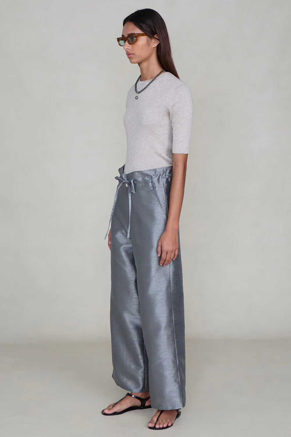 Dupioni Straight Leg Pant Steel - Image 2