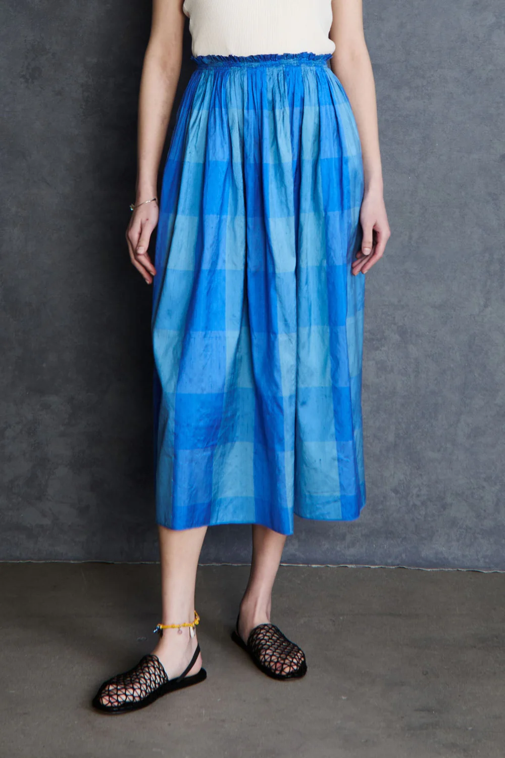 Elsa Silk Ballet Skirt Blue Check - Image 2