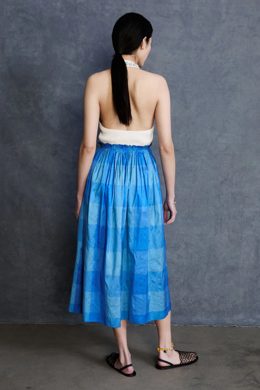 Elsa Silk Ballet Skirt Blue Check - Image 3