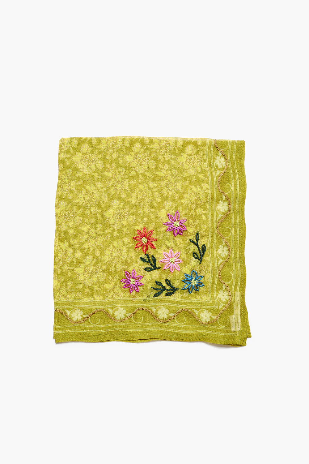 Embroidered Floral Bandana Mustard - Image 2