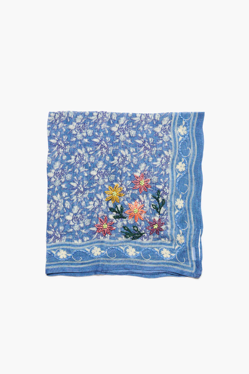 Embroidered Floral Bandana Porcelain Blue - Image 2