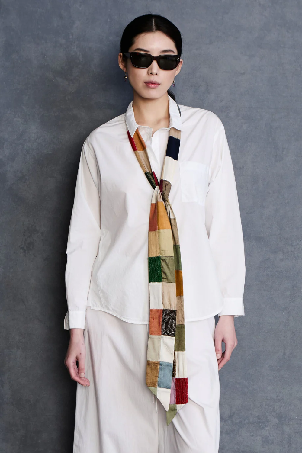 Exaggerated Silk Tie Scarf Patchwork