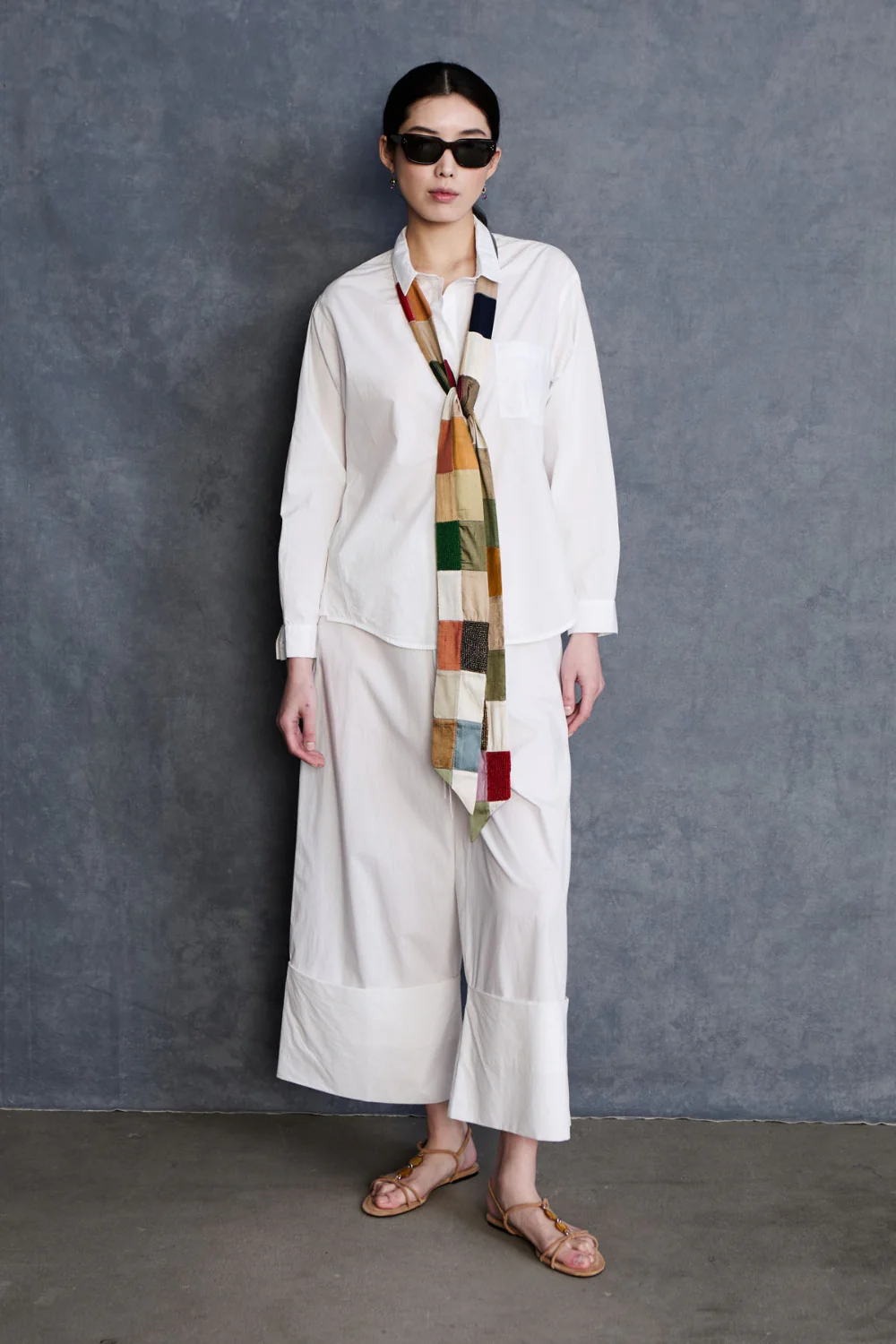 Exaggerated Silk Tie Scarf Patchwork - Image 2