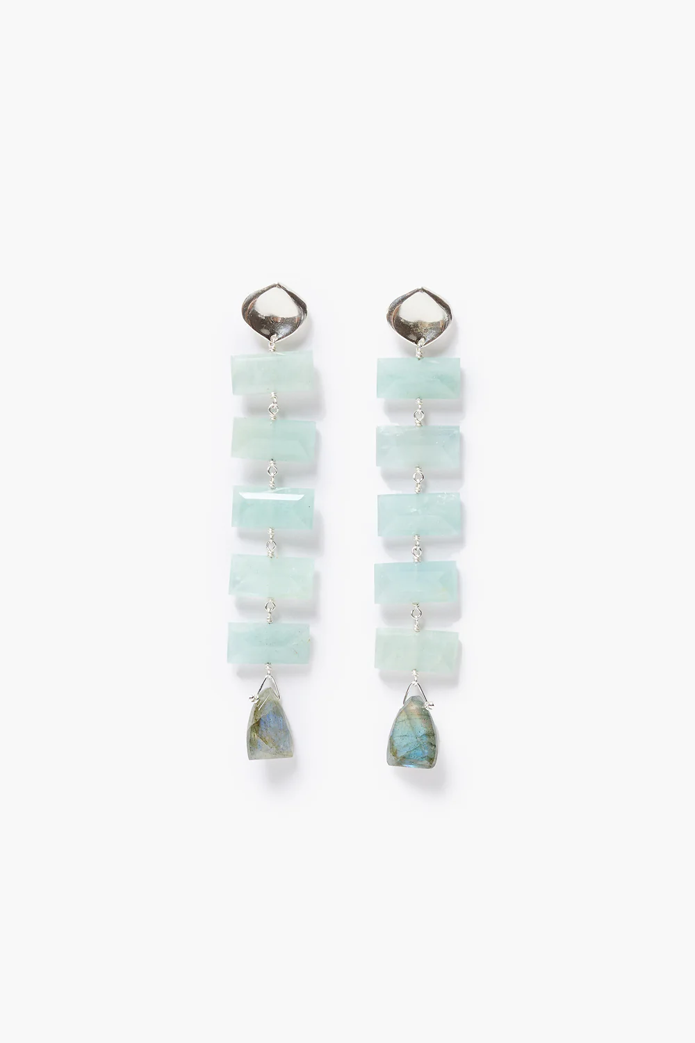 Fishbone Tiered Earrings Aquamarine