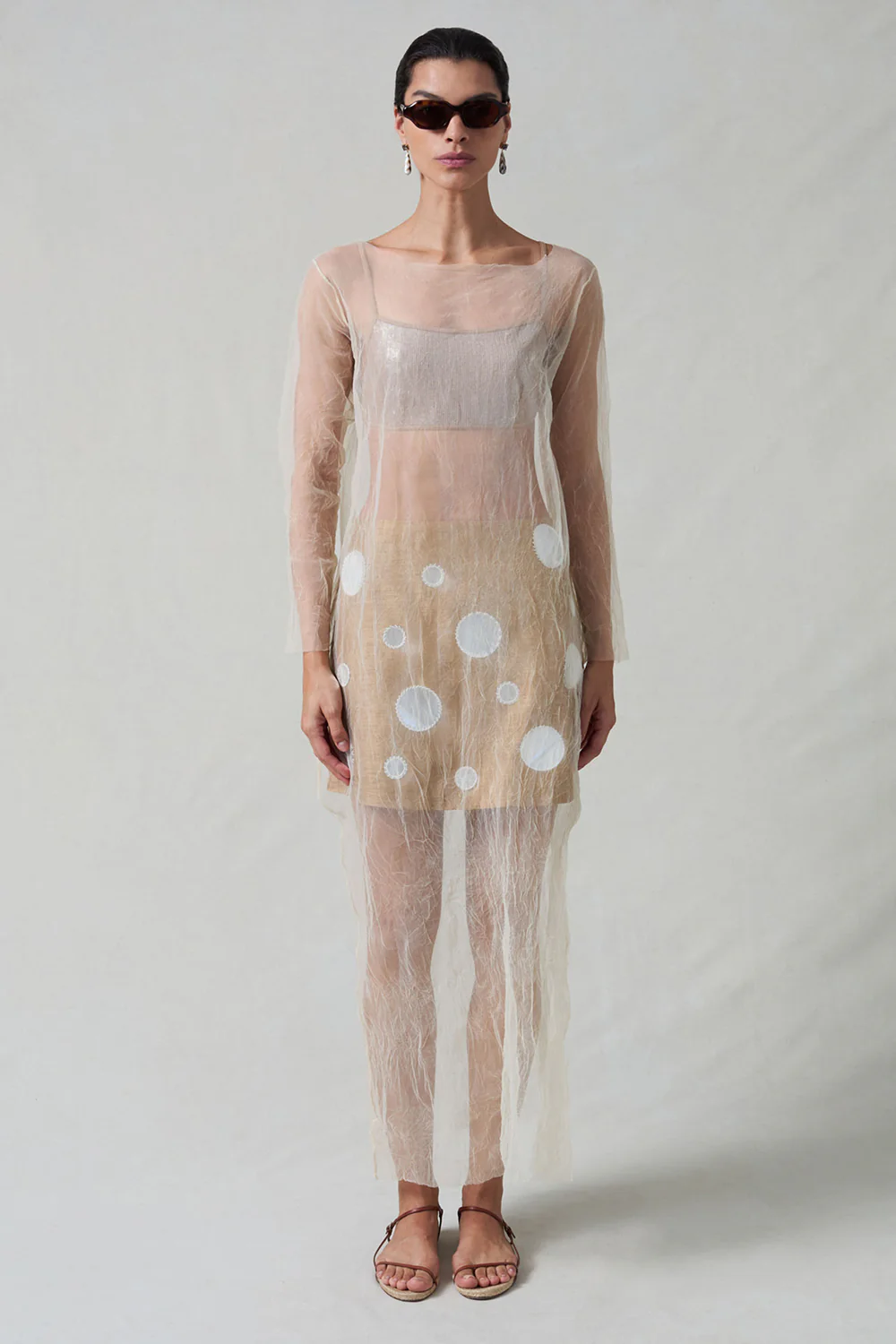 Ghost Crinkle Mesh Overlay Ivory