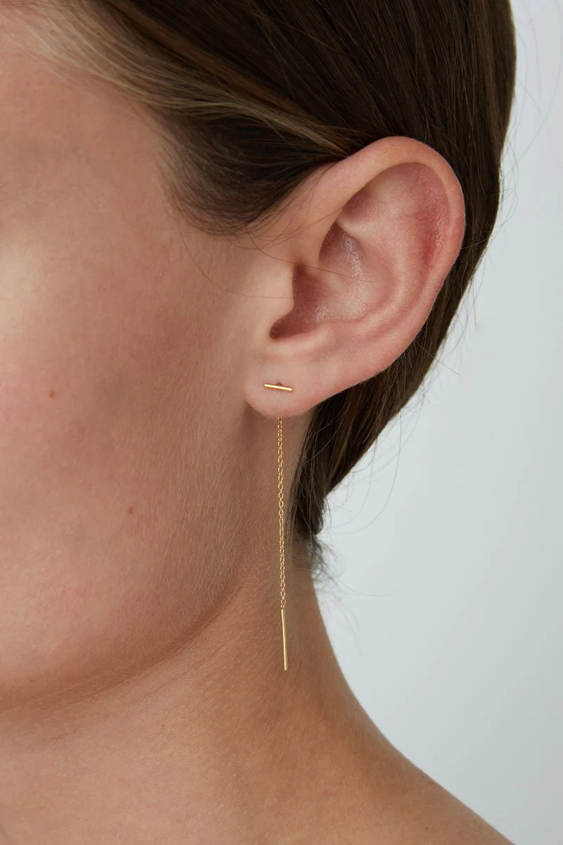 Gold Bar Chain Thread Earrings - Image 2