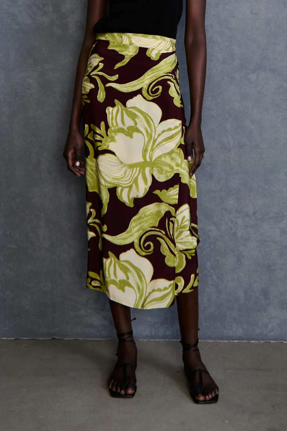 Hibiscus Silk Wrap Skirt Cabernet - Image 2