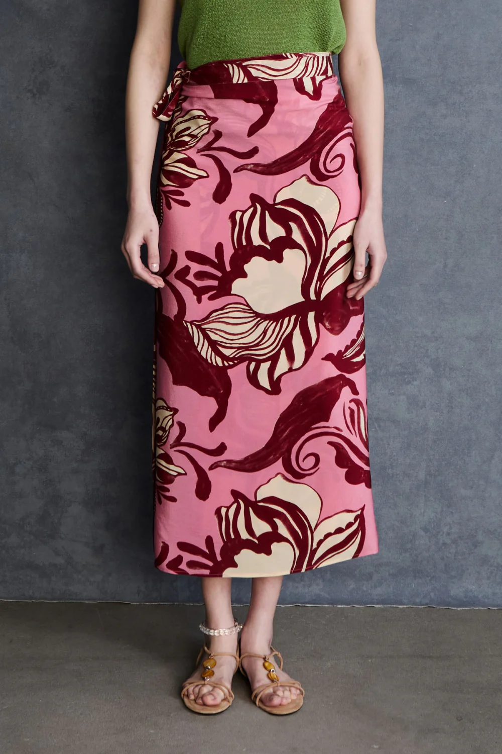 Hibiscus Silk Wrap Skirt Pink - Image 2
