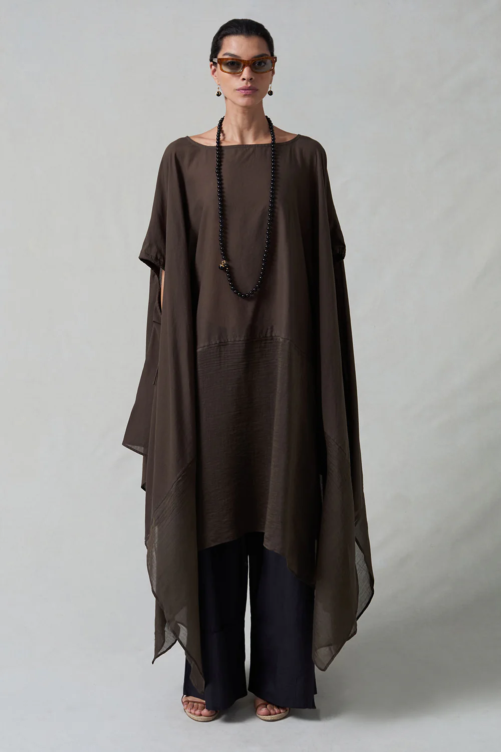 High Low Cotton Silk Caftan Earth
