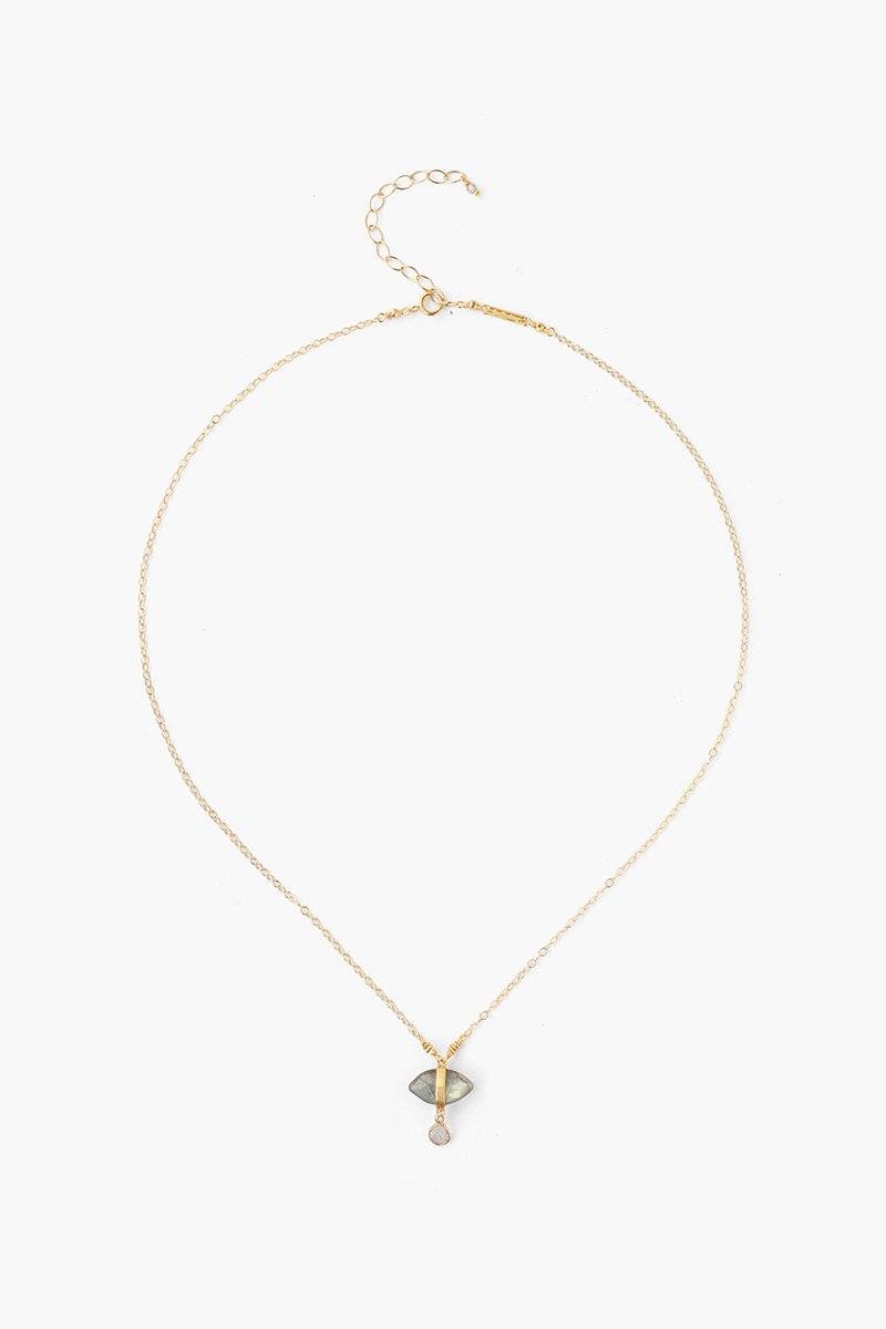 Labradorite Evil Eye and Sliced Diamond Charm Necklace - Image 2