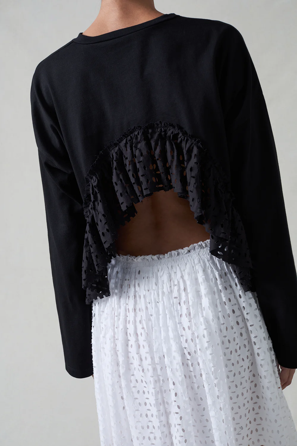 Laser Cut High Low Long Sleeve Tee Black - Image 2