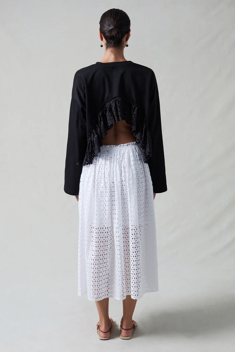 Laser Cut High Low Long Sleeve Tee Black - Image 4