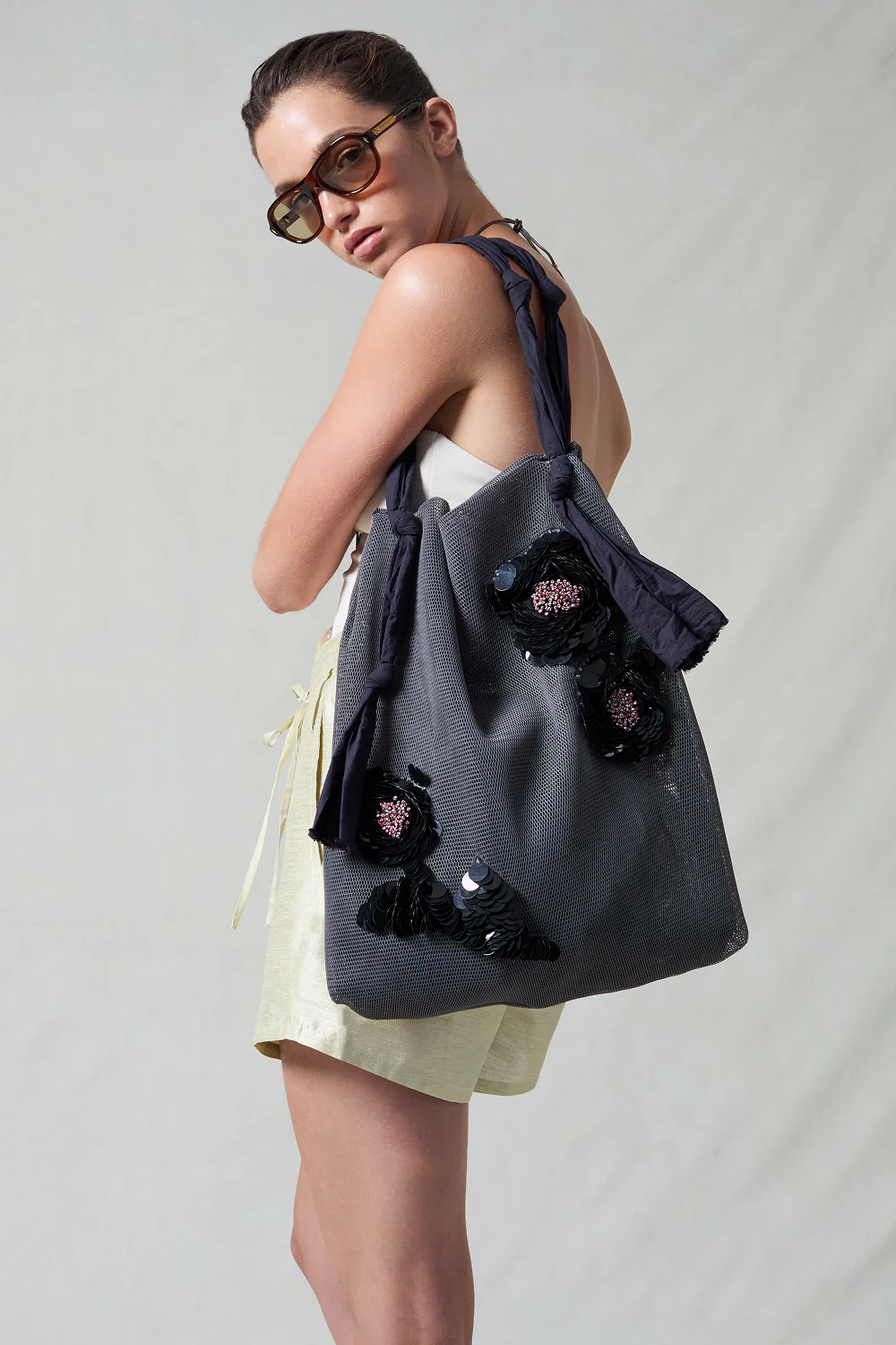 Mesh Net Sequin Tote Steel - Image 2