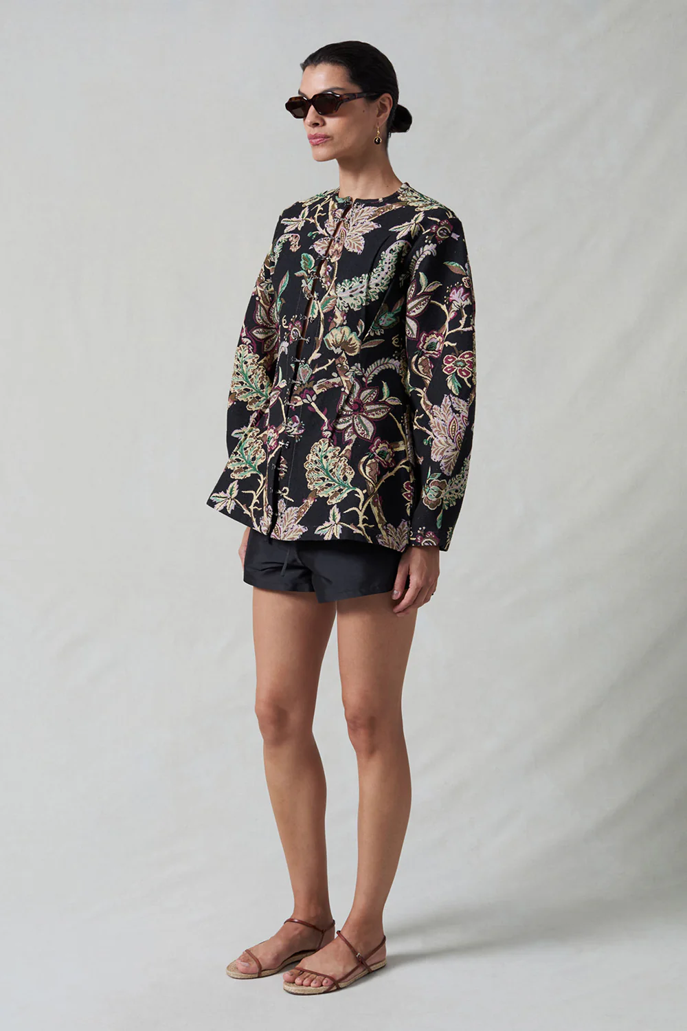Pinch Waist Cardigan Black Jacquard - Image 3