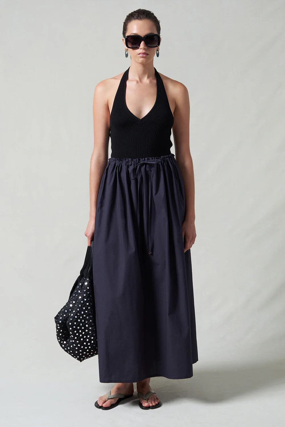 Poplin Column Skirt Midnight Navy