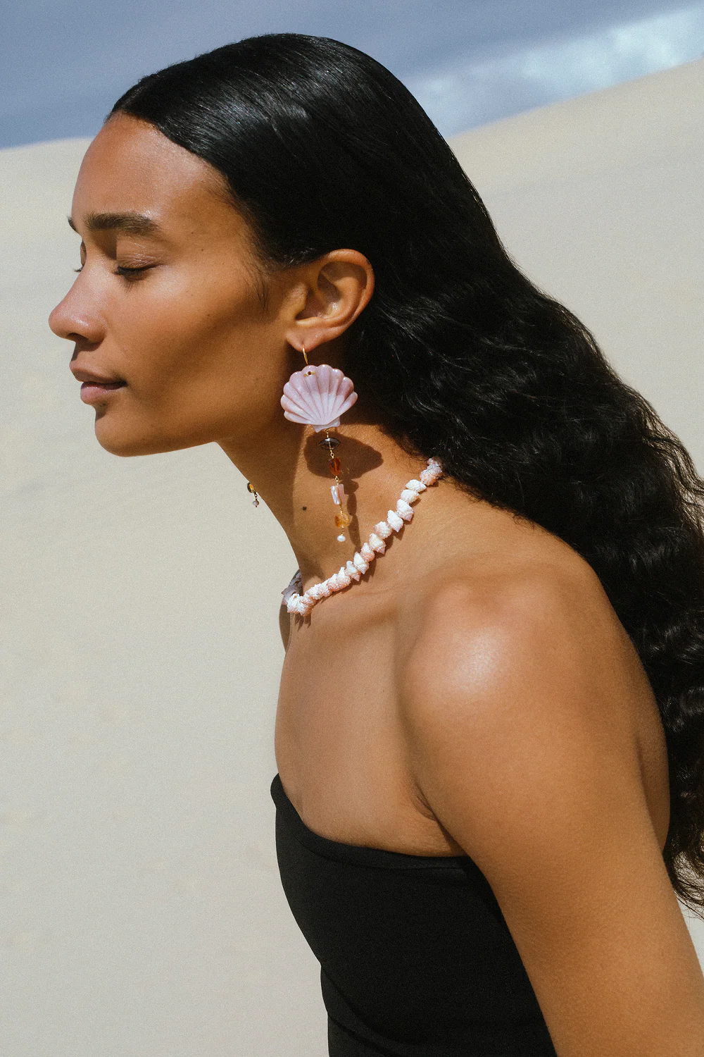 Scallop Drop Earrings Natural Mix - Image 3