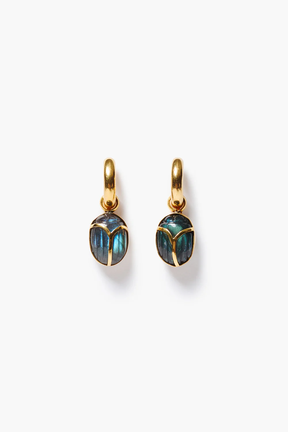 Scarab Hoop Earrings Labradorite