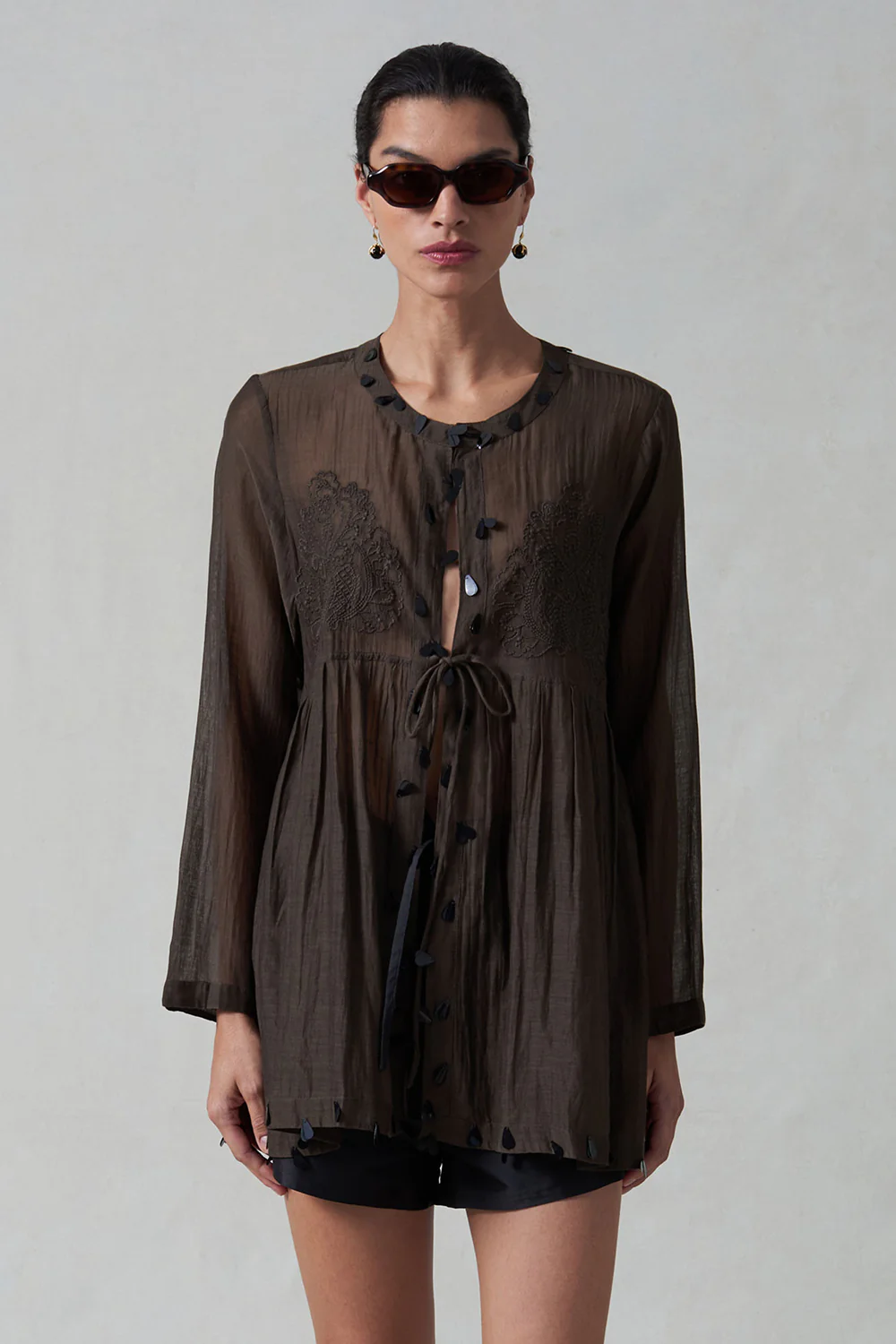 Sequin Tear Drop Blouse Earth