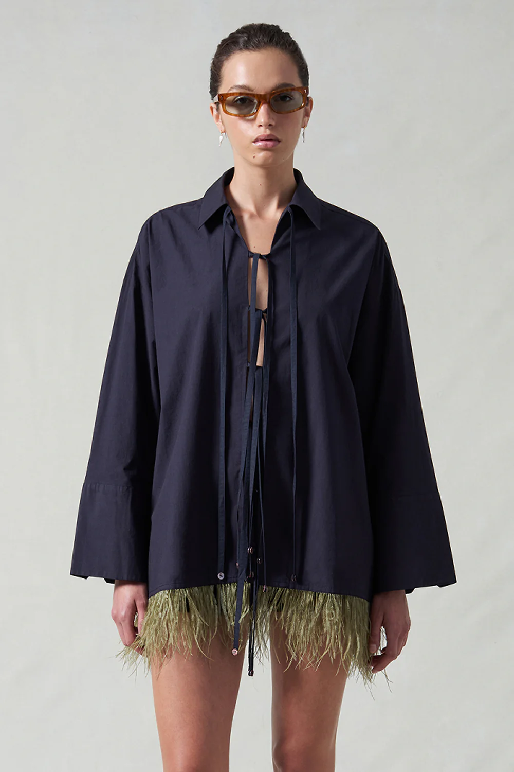 Shoelace Feather Shirt Midnight Navy