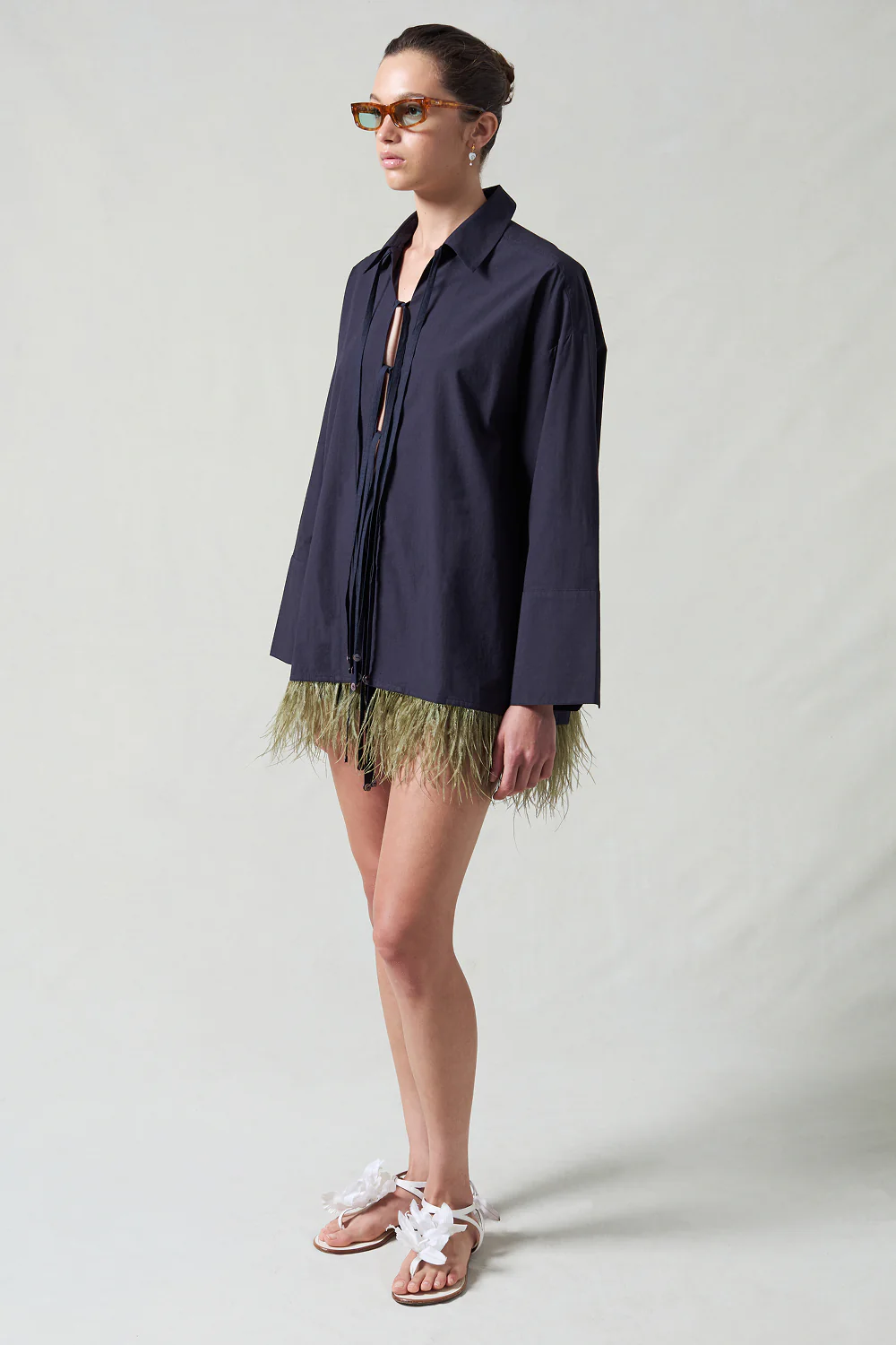 Shoelace Feather Shirt Midnight Navy - Image 3