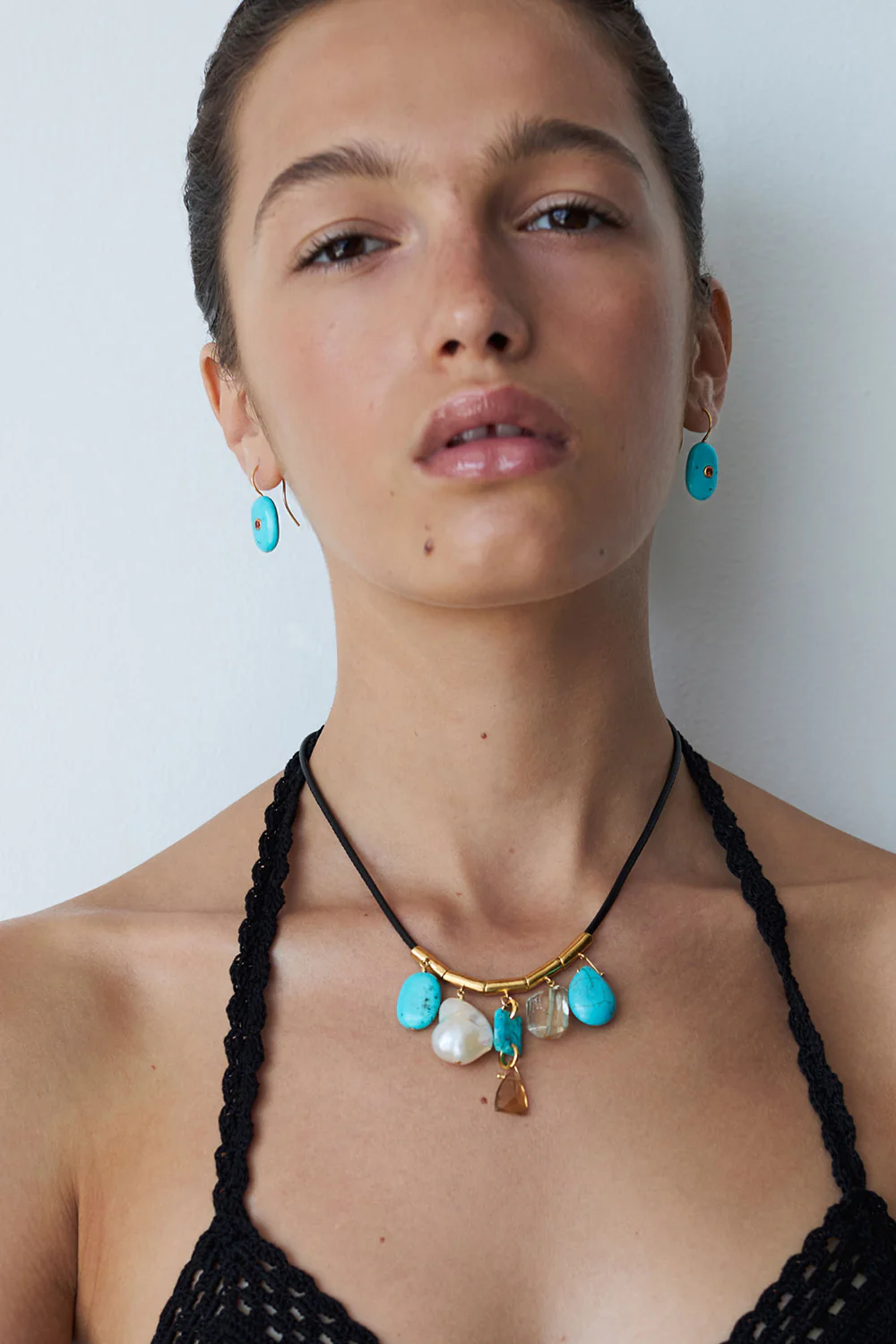 Stone Drop Earrings Turquoise - Image 2