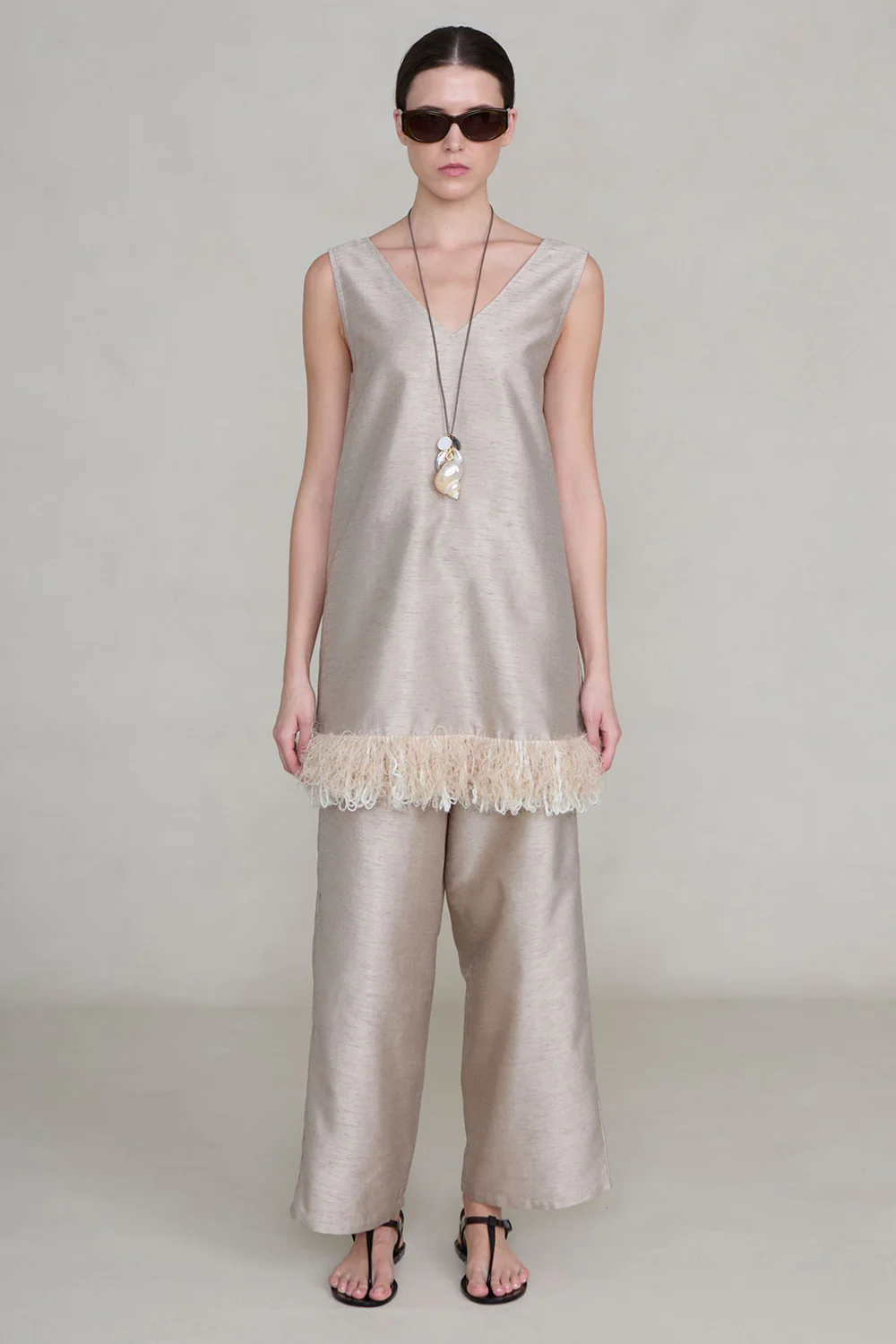 Tangled Yarn Dupioni Tank Taupe - Image 2