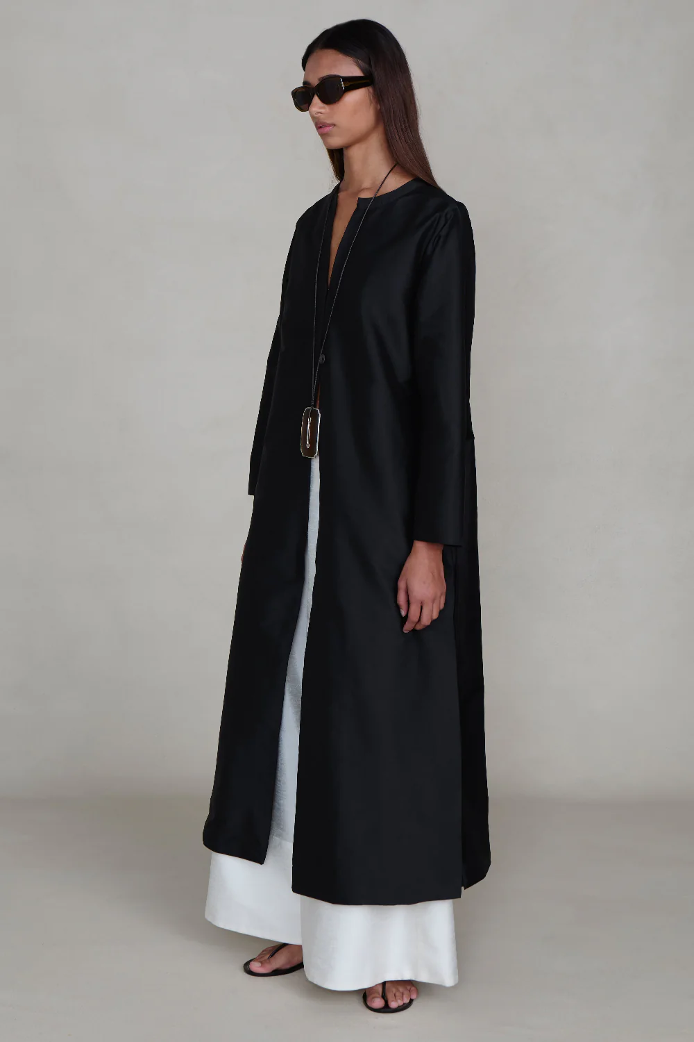 Techno Taffeta Collarless Coat Black - Image 2