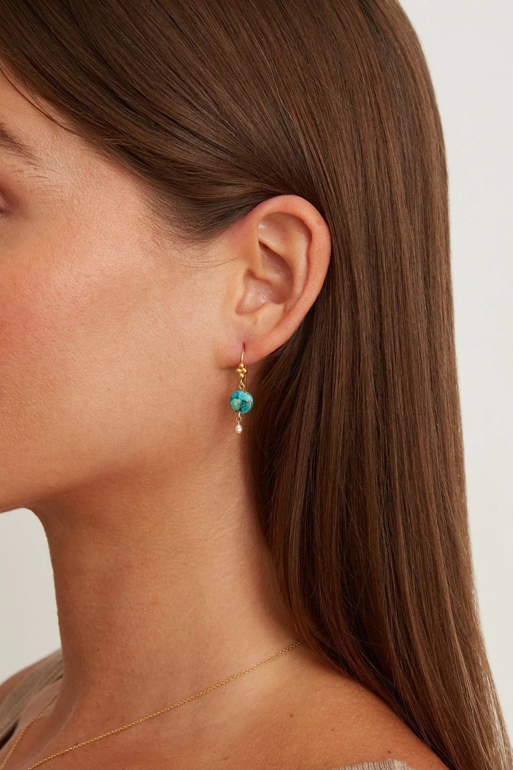 Turquoise and Pearl Drop Earrings - Image 2