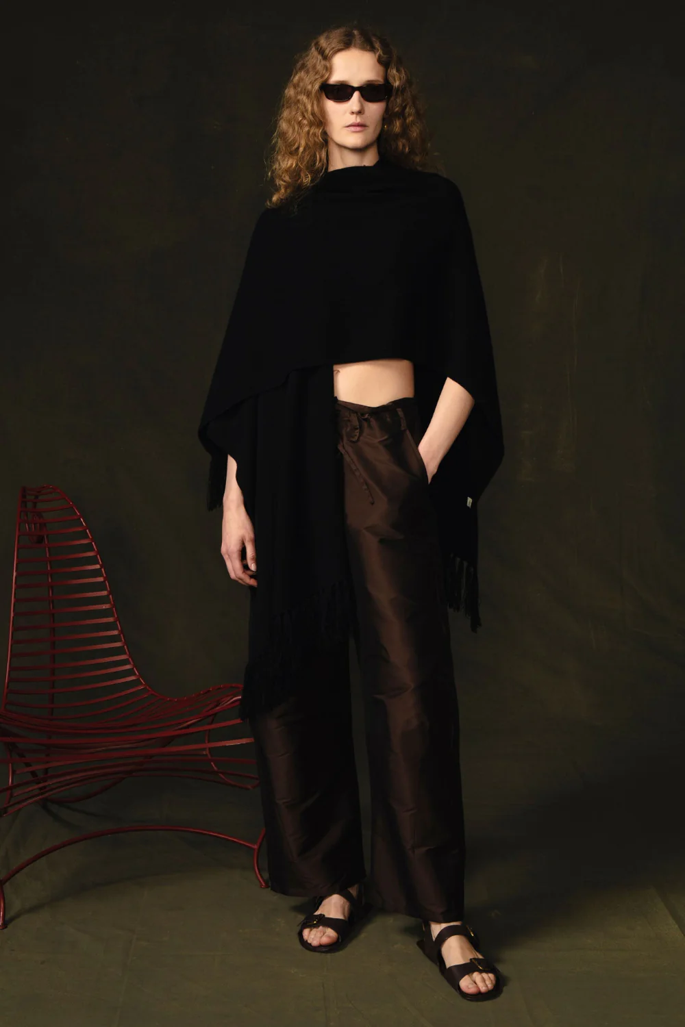 Wool Cashmere Knit Cape Black