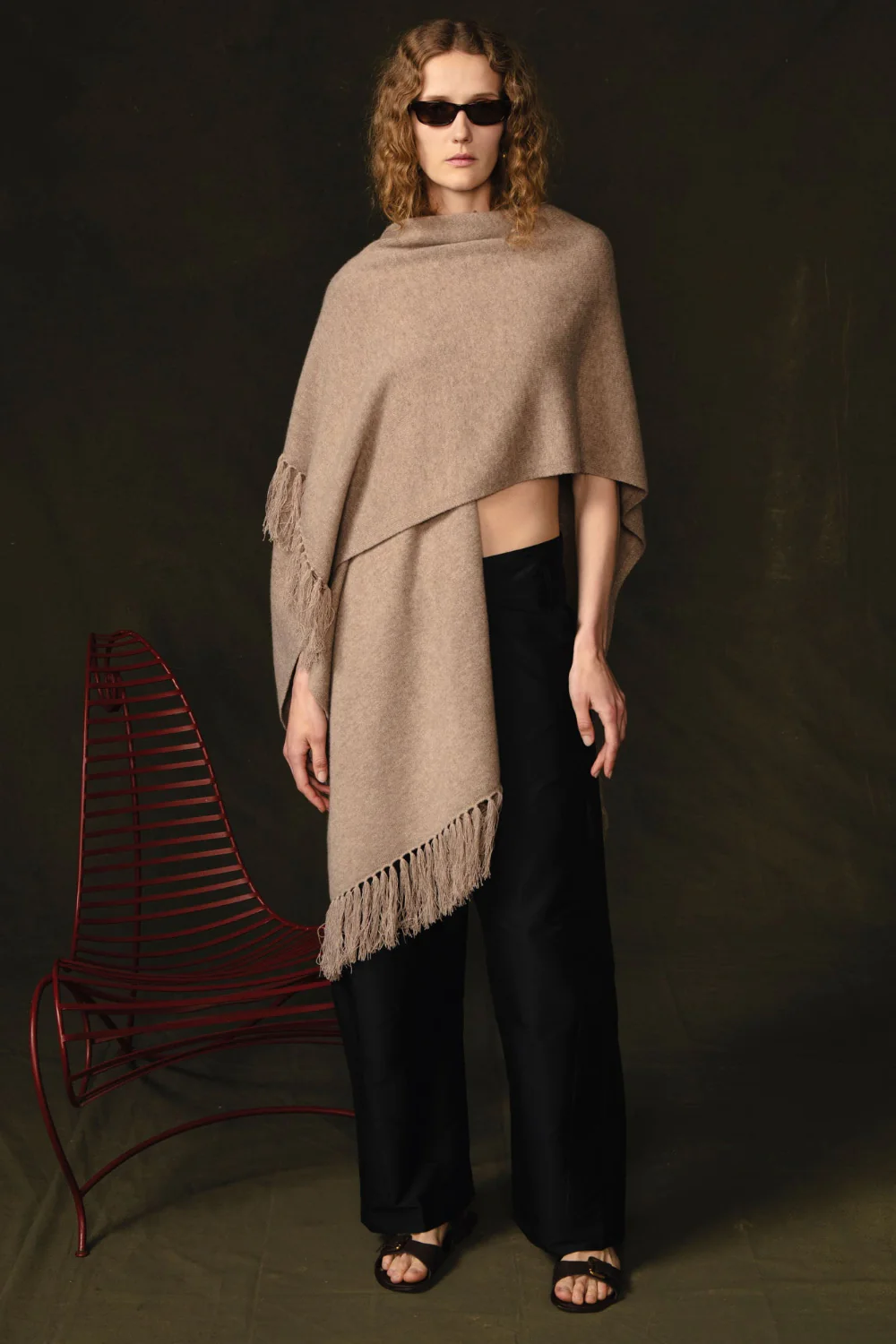 Wool Cashmere Knit Cape Sand